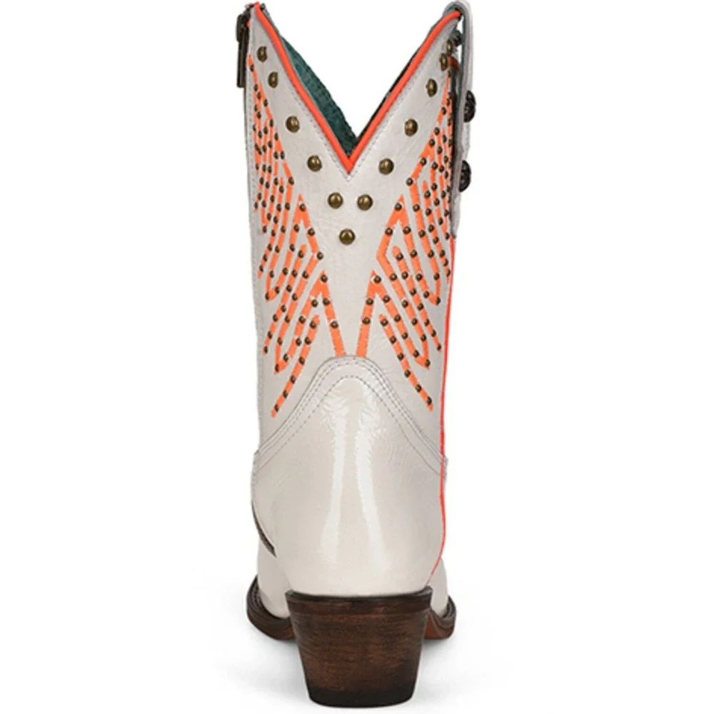 NEW Corral Fluorescent Studded White Pink Western Cowgirl Boots Round Toe Size 8